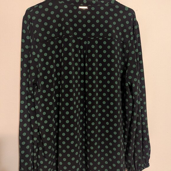 Michael Kors Black and Green Polka Dot Tie-Neck Top - Picture 3 of 8